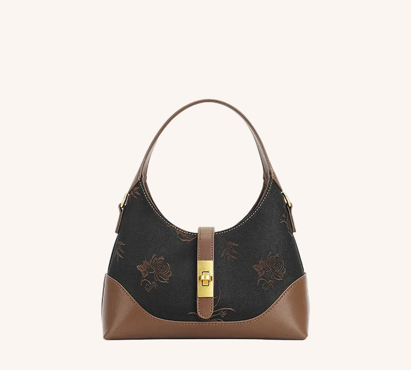 Xiangyunsha silk tote bag with bamboo motif and structured new Chinese silhouette