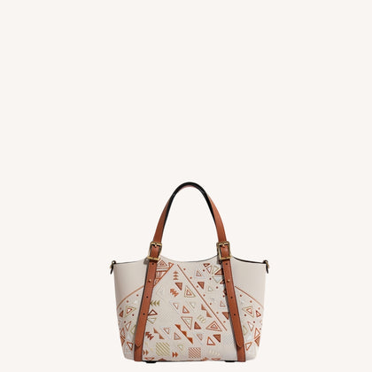 Luxury New Chinese Style Geometric Fortune Embroidered Cowhide Tote Bag