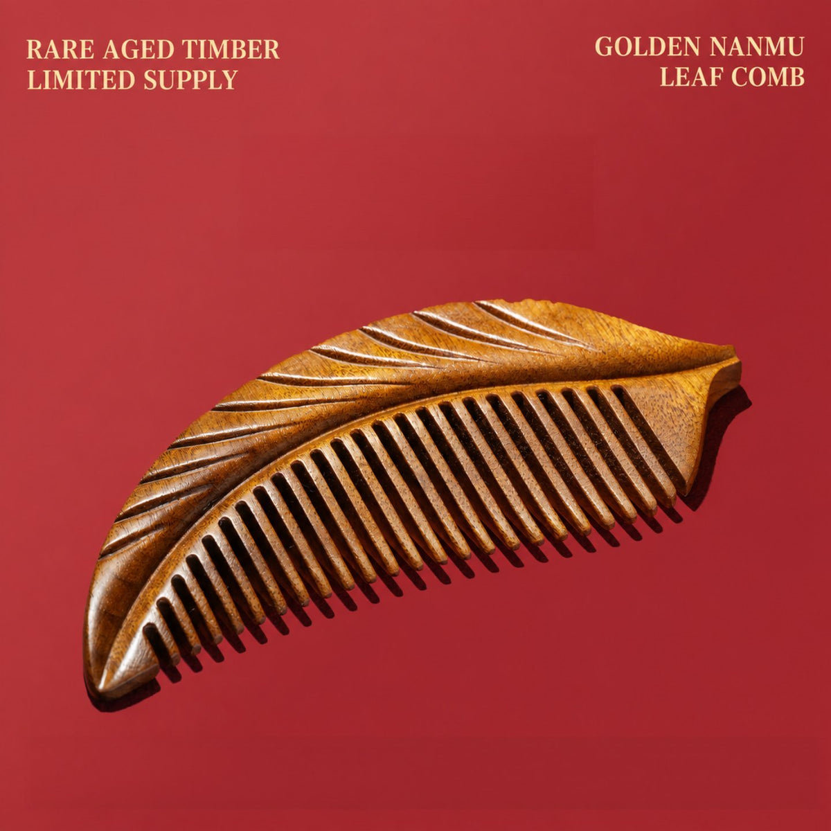 Golden Nanmu Leaf-Shaped Wooden Hair Comb – Handcrafted Chinese Gift