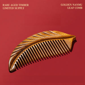 Golden Nanmu Leaf-Shaped Wooden Hair Comb – Handcrafted Chinese Gift