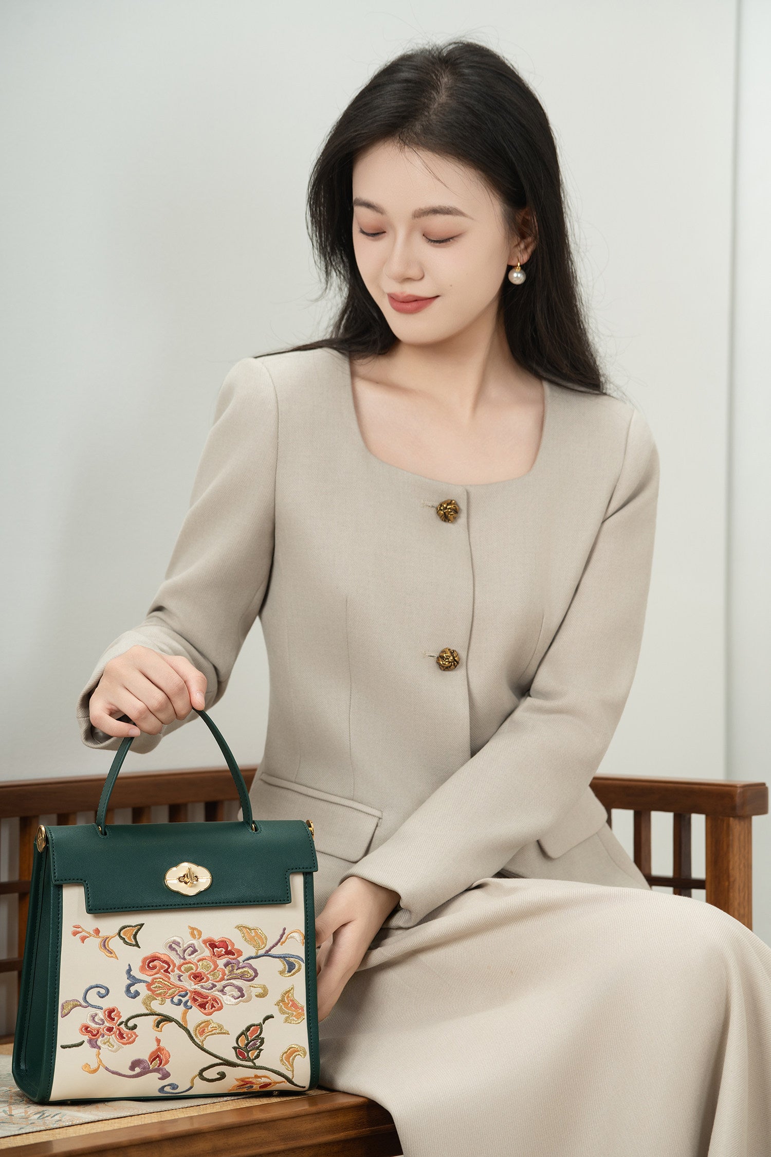 Gu (古) Embroidered Kelly Bag | Chinese-Style Handbag & Crossbody | Brocade Modern