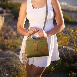 Mulberry Silk Bamboo Handle Green Square Handbag with Scarf - SinoCultural -- P120505-1
