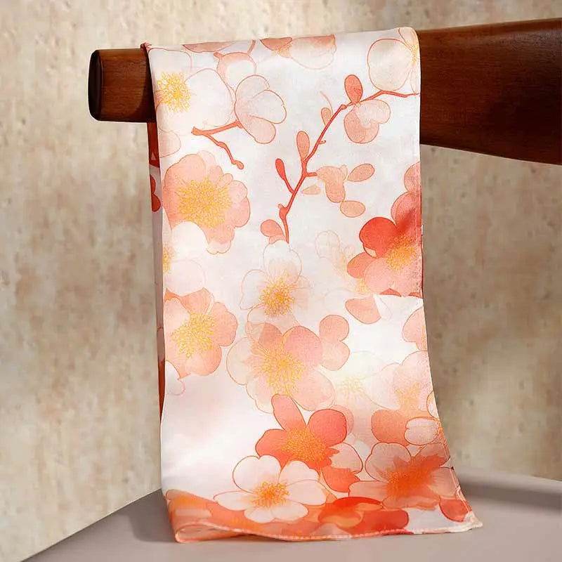 100% Mulberry Silk Elegant Silk Scarf Hundred Flowers Design 65x65cm - SinoCultural -- LS043