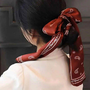 12 Momme Satin Long Silk Scarf Elegant Cloud Pattern 14.5x145cm - SinoCultural -- LS053-2