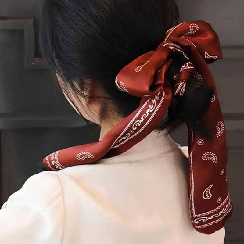 12 Momme Satin Long Silk Scarf Elegant Cloud Pattern 14.5x145cm - SinoCultural -- LS053-2