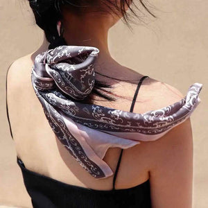 12 Momme Satin Long Silk Scarf Elegant Cloud Pattern 14.5x145cm - SinoCultural -- LS053-2