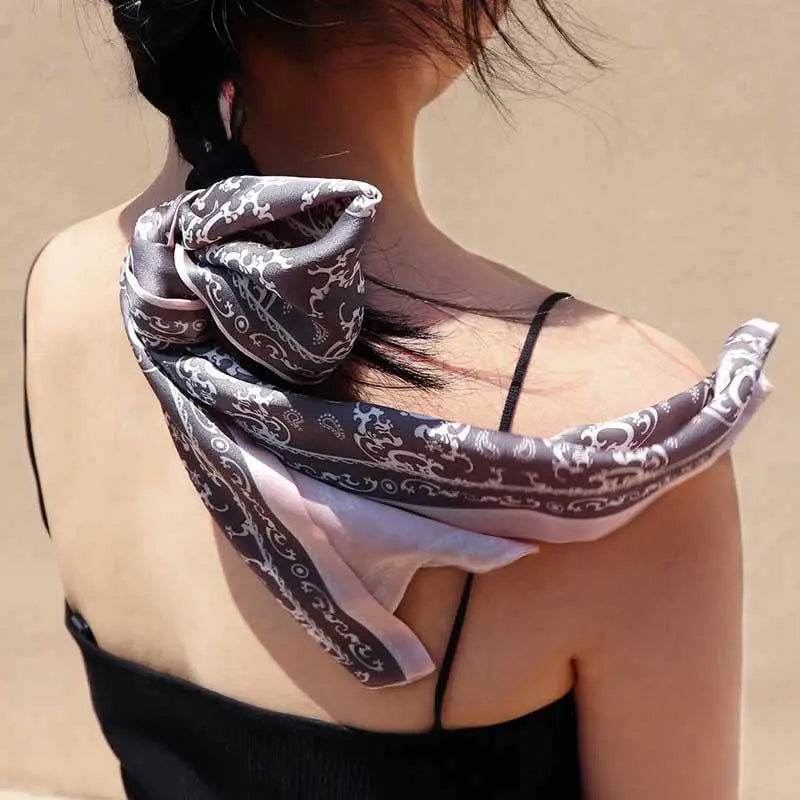 12 Momme Satin Long Silk Scarf Elegant Cloud Pattern 14.5x145cm - SinoCultural -- LS053-2