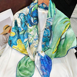Mulberry Silk 14 Momme Square Scarf Iris Floral 108x108 cm - SinoCultural -- CXFJ016