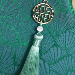 Mulberry Silk Green Pine Leaf Vintage Kiss Lock Clasp Bag - SinoCultural -- P270031