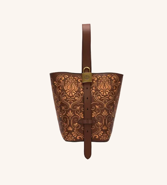 New Chinese Style Embroidered Bucket Bag – Dunhuang Scroll Grass Pattern Shoulder Bag, Mother’s Day Gift