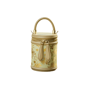 Song Brocade Leather Bucket Cylinder Bag - SinoCultural -- P11017902BN