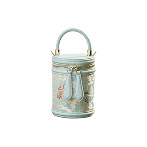 Song Brocade Leather Bucket Cylinder Bag - SinoCultural -- P11017902LB-2