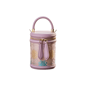 Song Brocade Leather Bucket Cylinder Bag - SinoCultural -- P11017902P-1