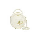 Embroidery Leather White Round Handbag Lotus - SinoCultural -- P120355