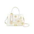 Embroidery Leather Tote Bag White Blooming Peony - SinoCultural -- P120436