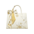 Embroidery Leather White Commuting Handbag Orchid with Scarf - SinoCultural -- P120437-1