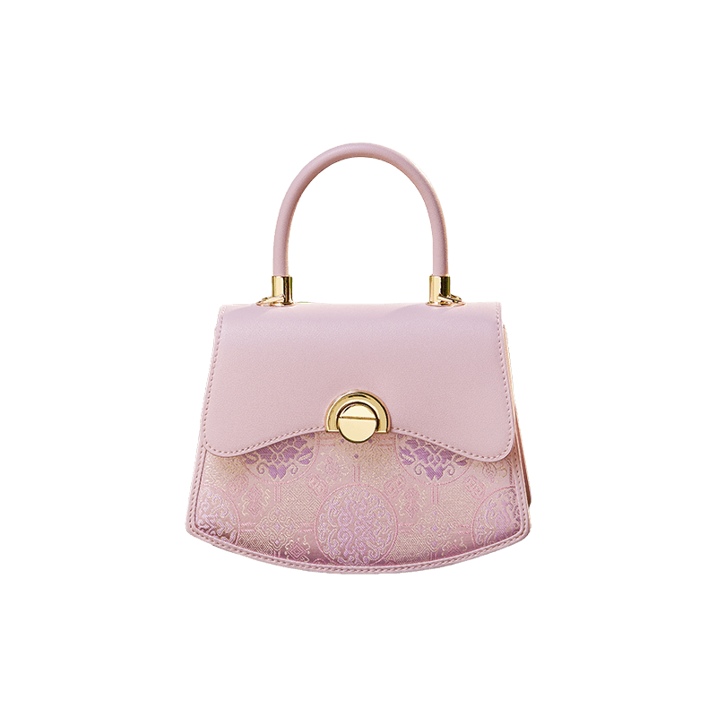 Brocade Mulberry Silk Bag Powder Pink Floral Designer Handbag - SinoCultural -- P12049004P-2