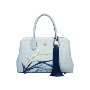 Embroidery Leather Crossbody Tote Bag Blue Orchid Handbag - SinoCultural -- P120609