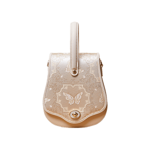 Brocade Jacquard Beige Butterfly Designer Saddle Bag - SinoCultural -- P1206260402LG-2