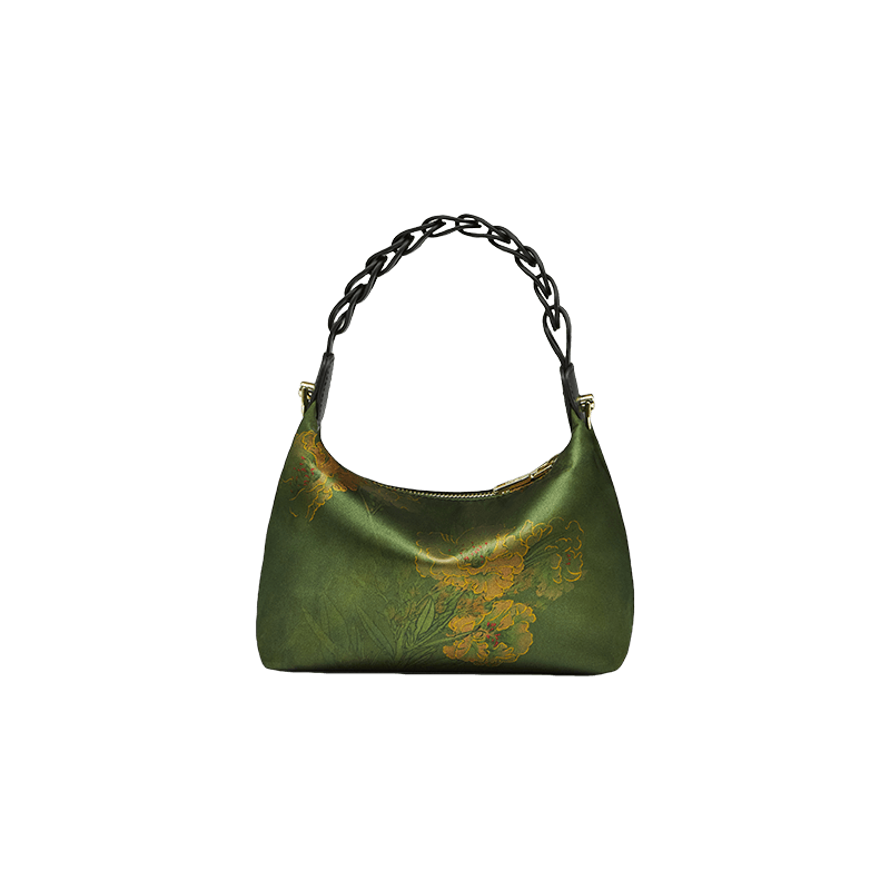 Xiangyunsha Silk Dark Green Mulberry Silk Shoulder Bag - SinoCultural -- P170083-2