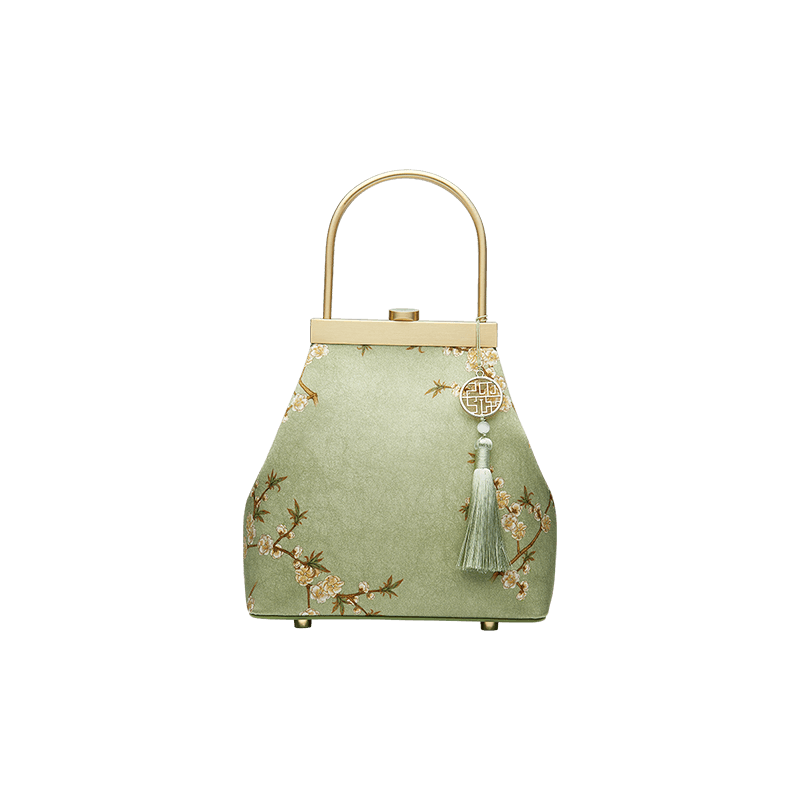 Mulberry Silk Luxury Light Green Kiss Lock Clutch Bag - SinoCultural -- P170118