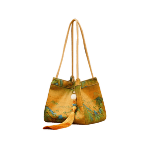 Chinese Painting Mulberry Silk Bucket Bag Vintage Handbag - SinoCultural -- P17062005-2