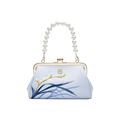 Embroidery Leather Blue Chain Kiss Lock Clutch Handbag Orchid - SinoCultural -- P220063