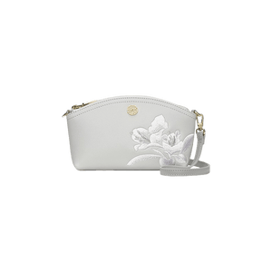 Embroidery Leather Grey Camellia Women Handbag Wallet - SinoCultural -- P220248-3
