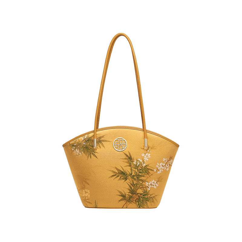 Mulberry Silk Handcrafted Bamboo Yellow Tote Bag - SinoCultural -- P220263-1