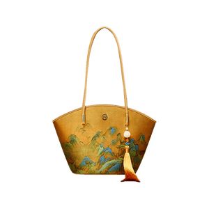 Chinese Painting Mulberry Silk Tote Bag Green Women Handbag - SinoCultural -- P220263-2
