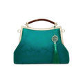 Mulberry Silk Green Pine Leaf Vintage Kiss Lock Clasp Bag - SinoCultural -- P270031