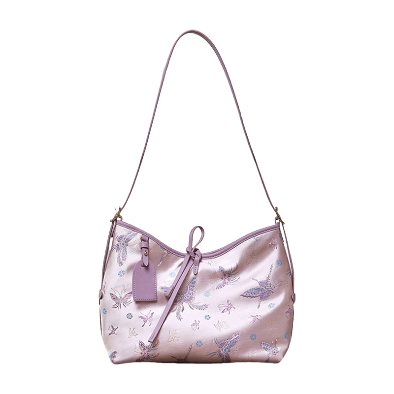 Handcraft Brocade Jacquard Purple Large-Capacity Chinoiserie Tote Bag - SinoCultural -- P27060604-1