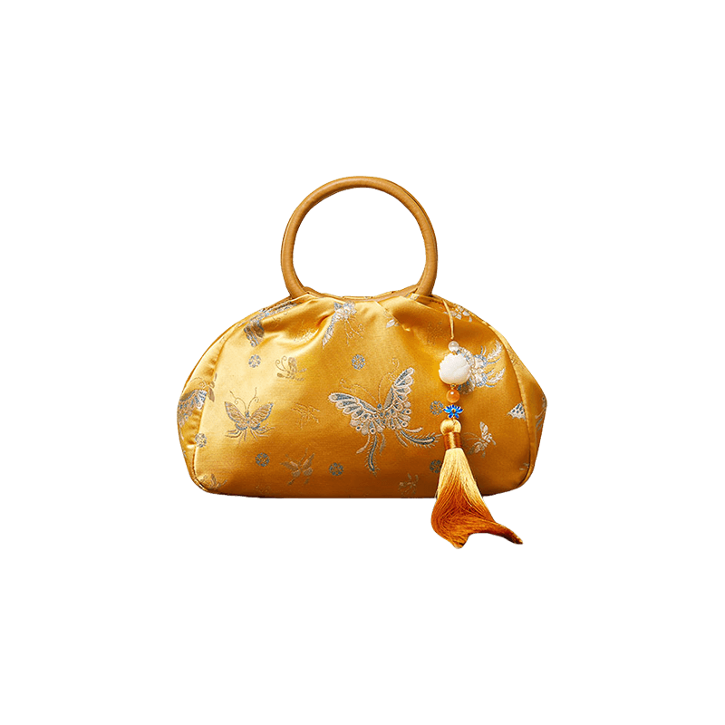 Brocade Chinese Style Bag Butterfly Women Luxury Yellow Handbag - SinoCultural -- P27061604-1