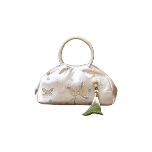 Brocade Chinese Style Designer Bag White Butterfly Handbag - SinoCultural -- P27061604-2