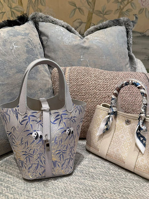 Panda Embracing Bamboo Song Brocade Basket Bag – Mulberry Silk Chinese Handbag-brocademodern