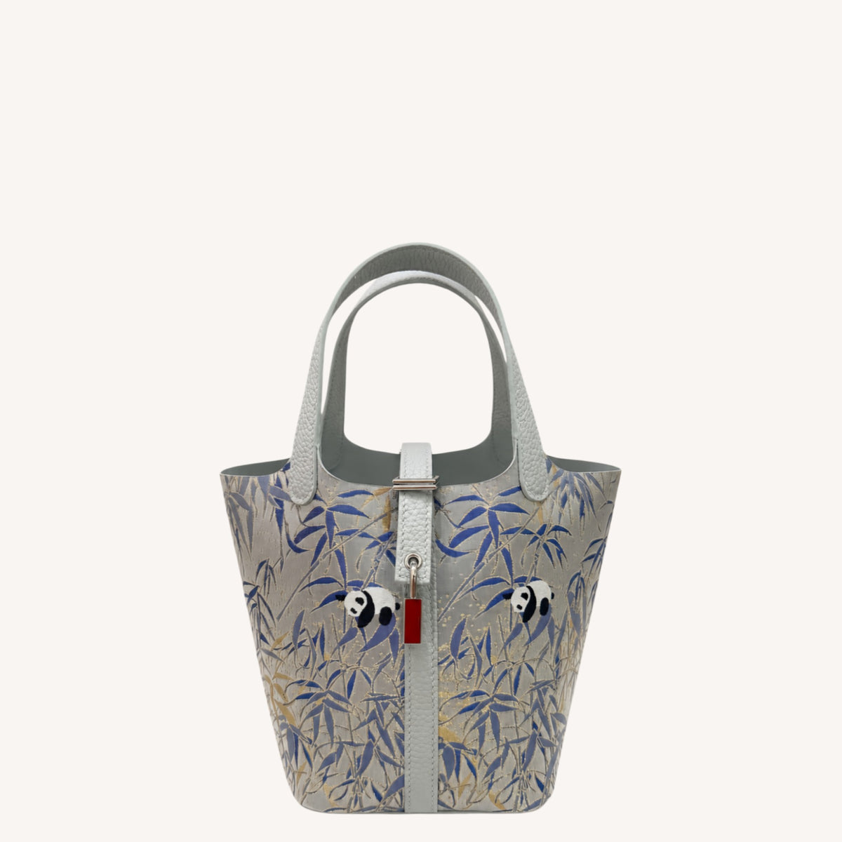 Panda Embracing Bamboo Song Brocade Basket Bag – Mulberry Silk Chinese Handbag-brocademodern