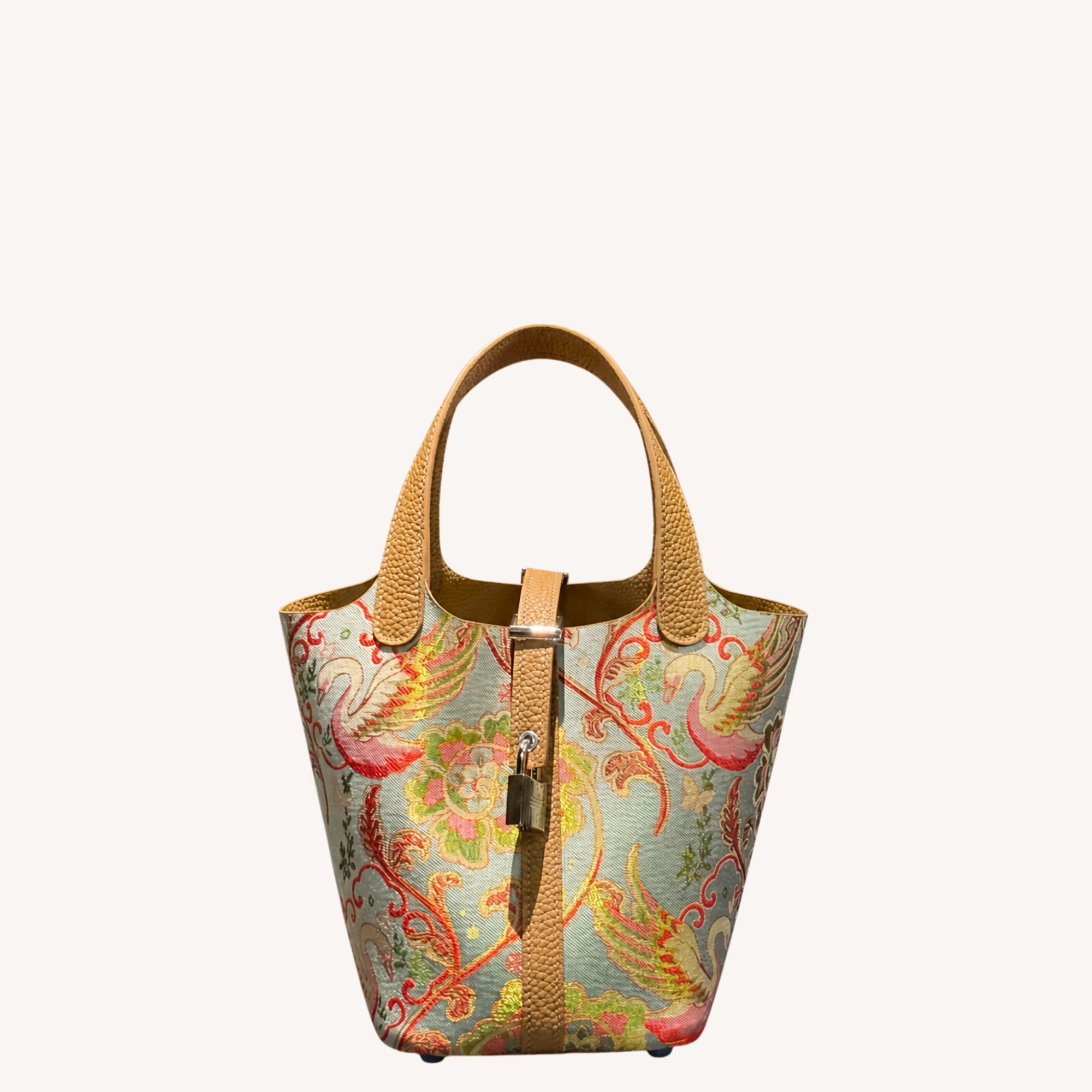 Qian Xiaoping Swan Lake Song Brocade Basket Bag – New Chinese Style Silk Brocade Handbag-brocademodern