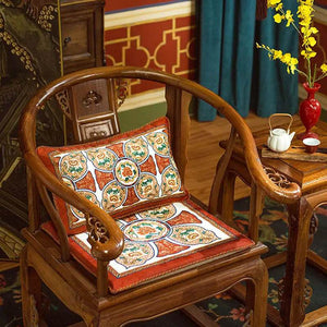 Chinoiserie Red-Yellow Glass Chinese Imperial Chair Cushion - SinoCultural -- SC010A38
