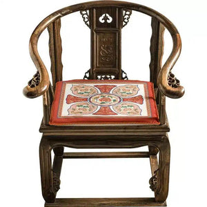 Chinoiserie Red-Yellow Glass Chinese Imperial Chair Cushion - SinoCultural -- SC010A38