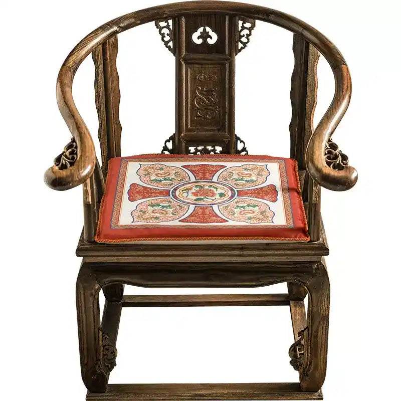 Chinoiserie Red-Yellow Glass Chinese Imperial Chair Cushion - SinoCultural -- SC010A38