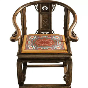 Chinoiserie Red-Yellow Glass Chinese Imperial Chair Cushion - SinoCultural -- SC010A38