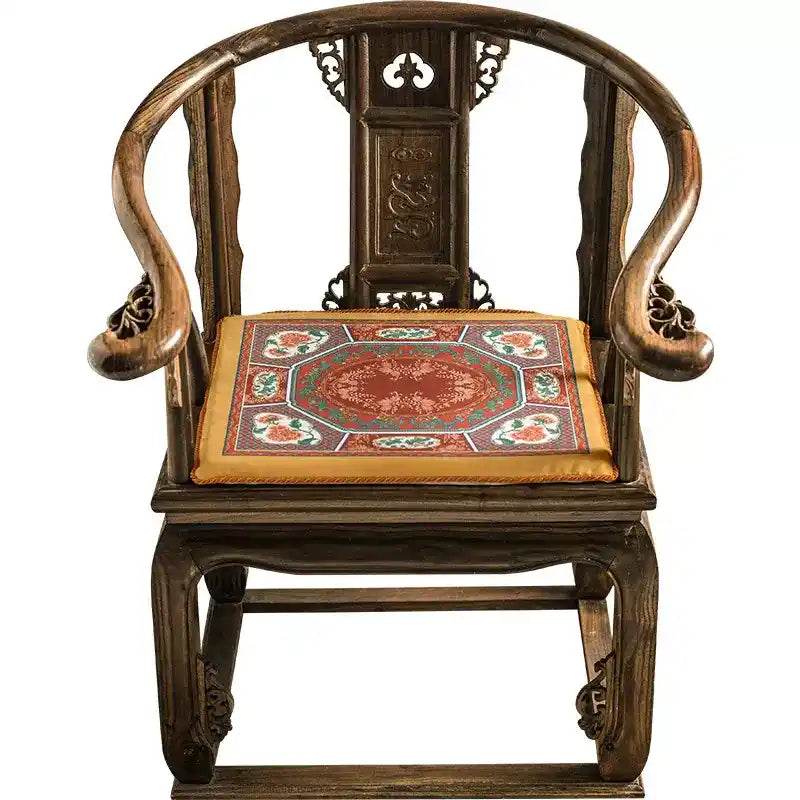 Chinoiserie Red-Yellow Glass Chinese Imperial Chair Cushion - SinoCultural -- SC010A38