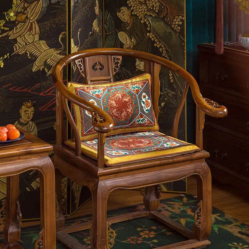 Chinoiserie Red-Yellow Glass Chinese Imperial Chair Cushion - SinoCultural -- SC010A38