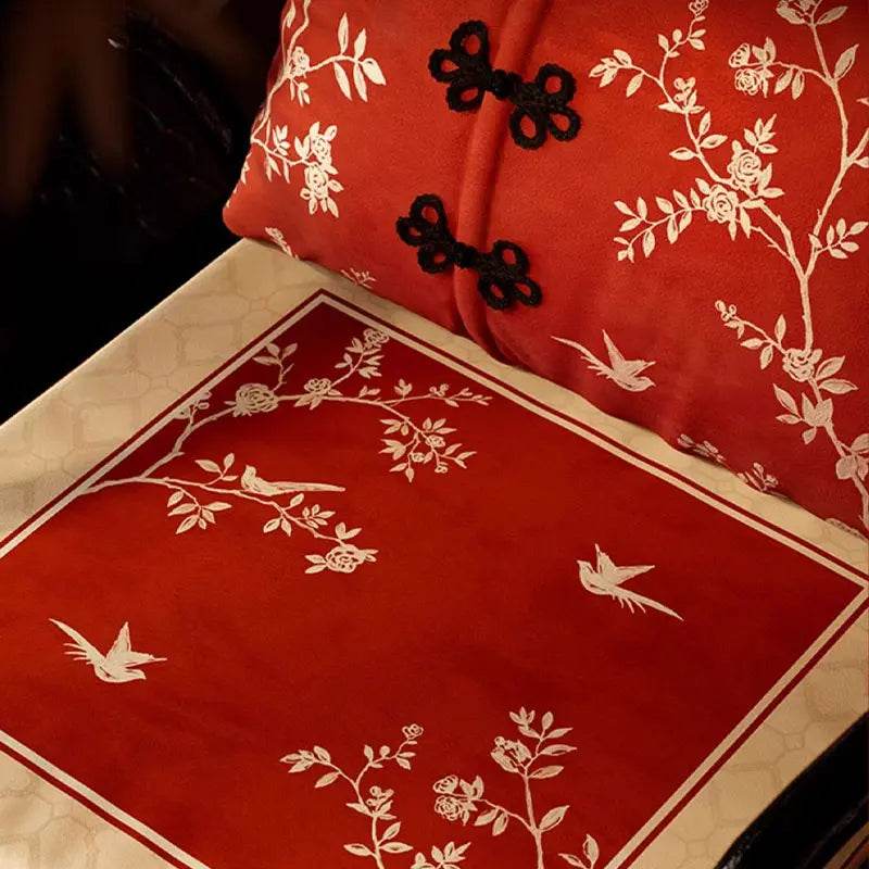 Chinoiserie Rose Moonlight Chinese Red Festival Chair Cushion - SinoCultural -- SC014A38