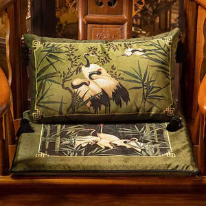 Chinoiserie White Crane Short Plush Lumbar Pillow - SinoCultural -- WP026A01