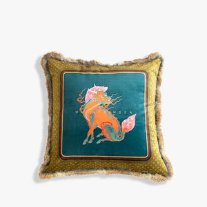 Chinoiserie Plush Fabric Throw Pillows Qilin Inspired Mythical Chinese Decor - SinoCultural -- SJZB036A01