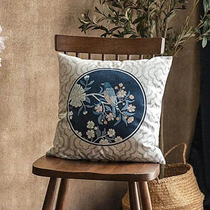 Chinoiserie Original Flowers and Birds Throw Pillow Blue and White - SinoCultural -- SJZBZ041A01