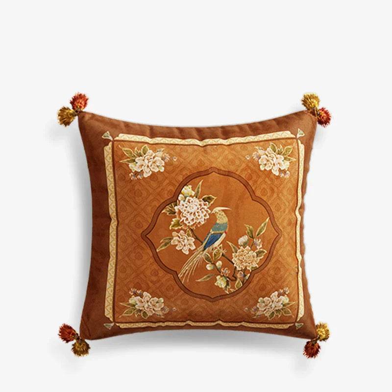 Chinoiserie Original Flowers and Birds Throw Pillow Orange Melody - SinoCultural -- SJZBZ043A01