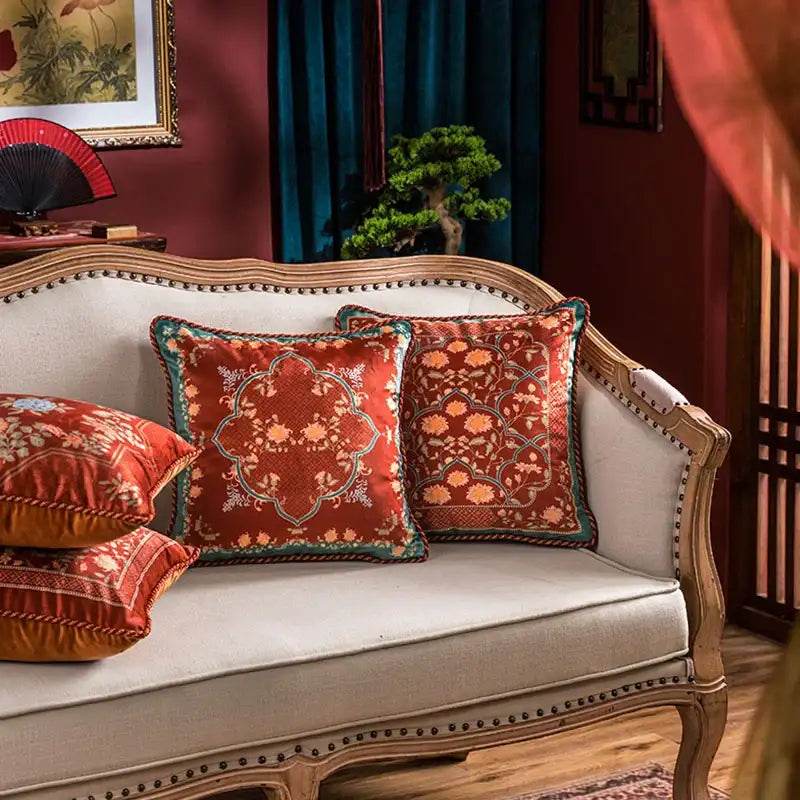 Chinoiserie Red Elegance Wedding Sofa Pillow Cushion - SinoCultural -- SJZBZ044A01