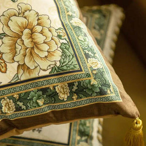 Chinoiserie Original Flowers and Birds Green Throw Pillow - SinoCultural -- SJZBZ046A01